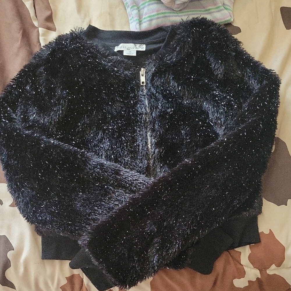 Knitworks Black Fuzzy Jacket for Kids